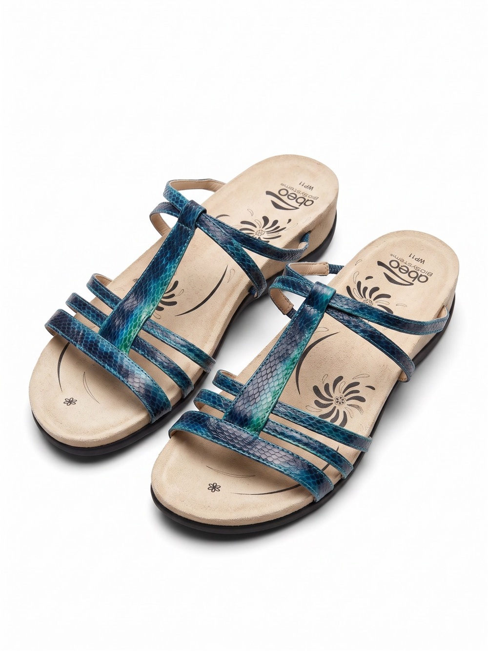 ABEO BioSystem Blue Metallic Snakeskin T Strap Comfort Sandals Women’s 11WP wide